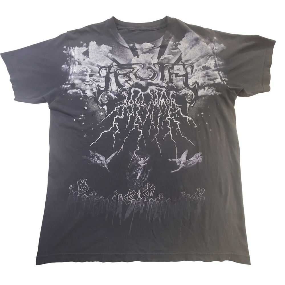 Truth Soul Armor Mens Black Graphic T-Shirt Angels Lightning Religious Gothic L